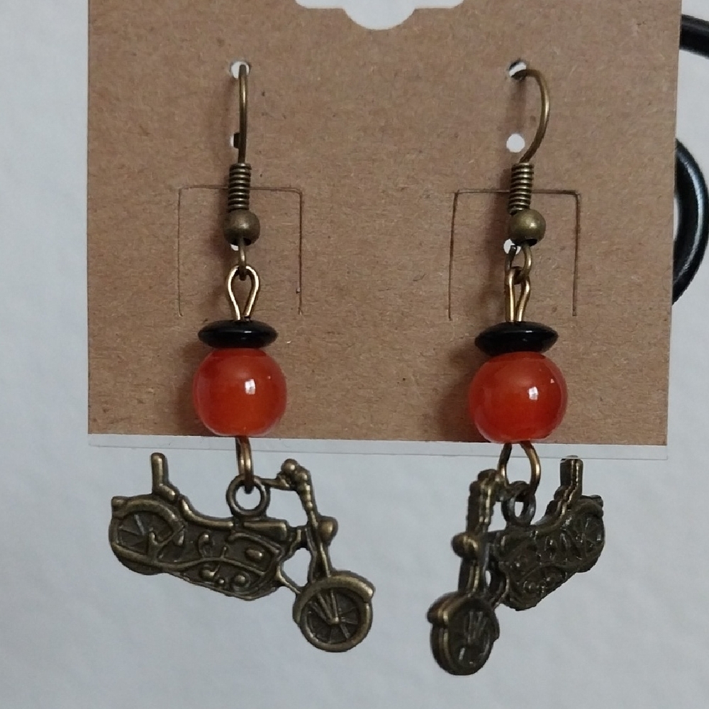 Bohemian Orange and Gold Tiered Earrings